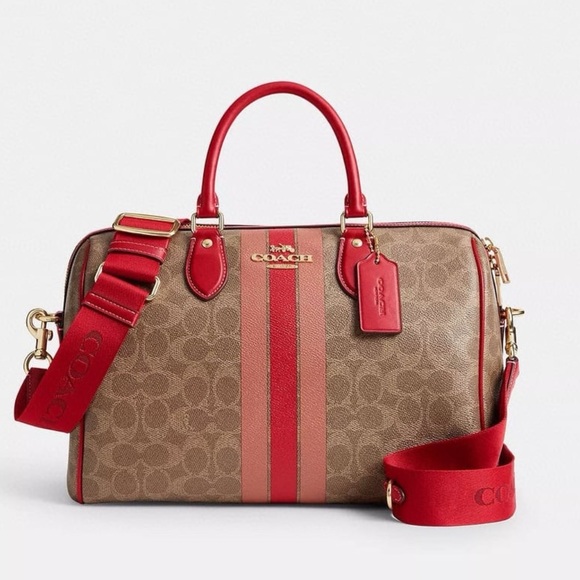 NWT Coach Rowan Large Satchel Bag In Signature Canvas With Stripe - Picture 2 of 9